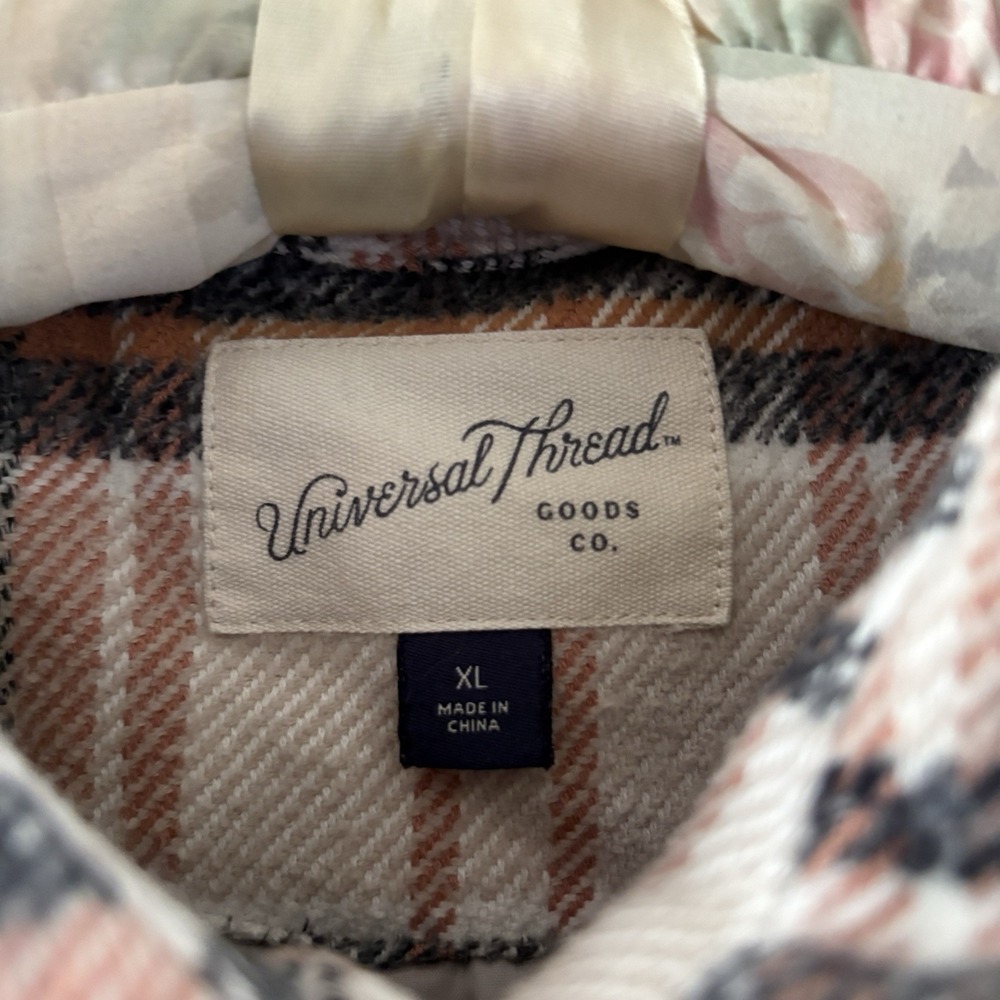 Universal Thread Brushed Plaid Lined Shacket Peach Brown White Women's XL - Picture 3 of 4